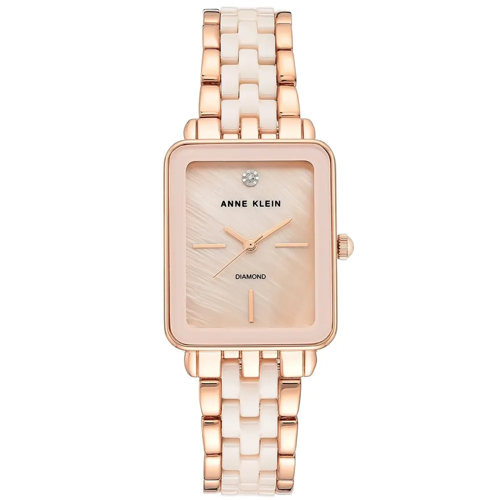 Anne Klein Womens Watch AK/3668LPRG with Genuine Diamond Dial and Ceramic Bracelet - Light Pink/Rose Gold