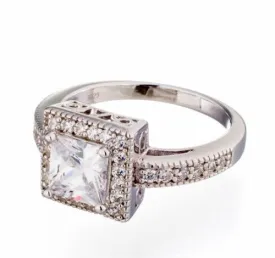 Antique Inspired Princess Cut Bezel Set Cubic Zirconia Engagement Ring