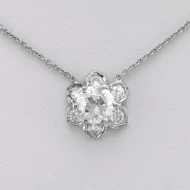 Antique Style 1.40 Carat Diamond Platinum Flower Necklace