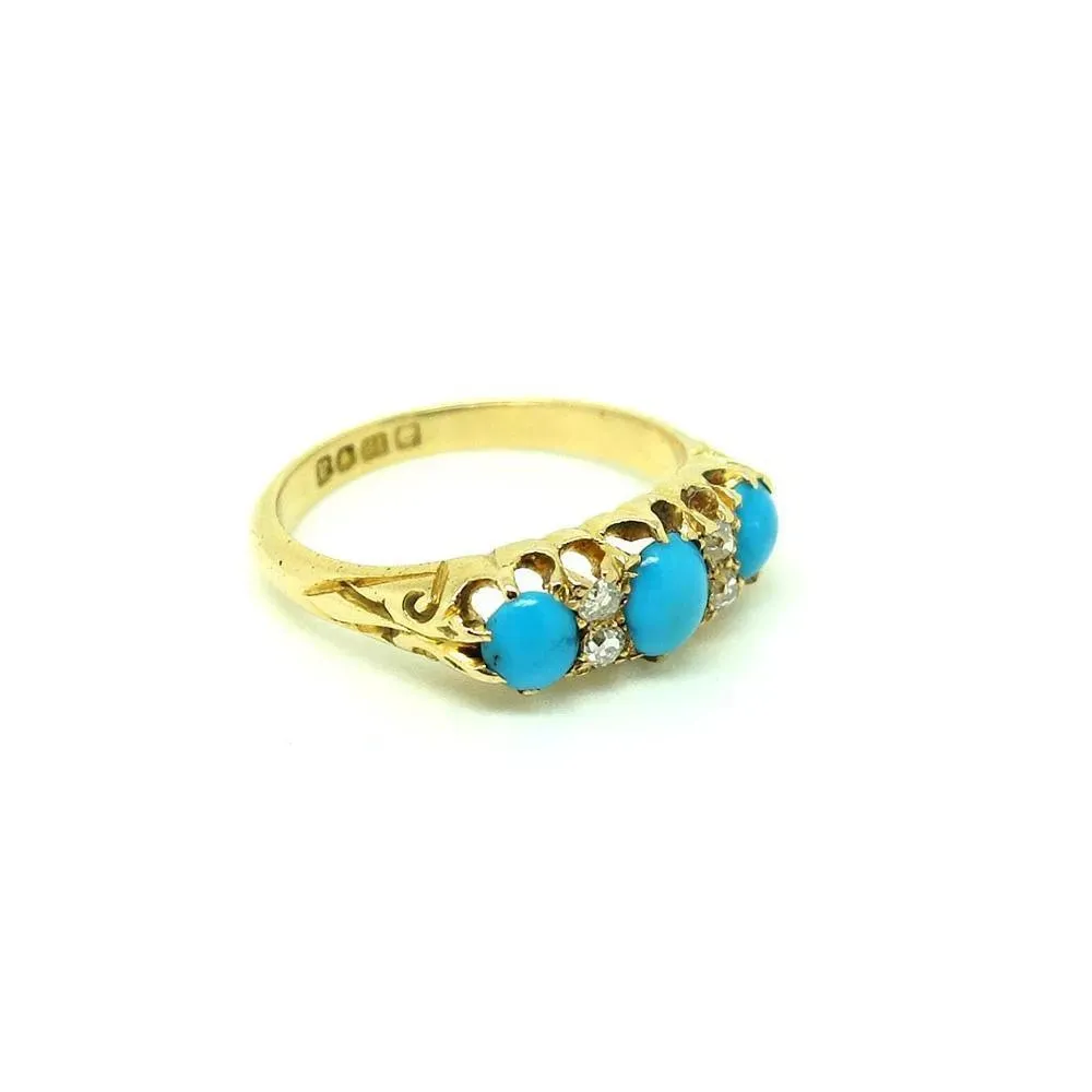 Antique Victorian 1856 Turquoise & Diamond 18ct Yellow Gold Ring