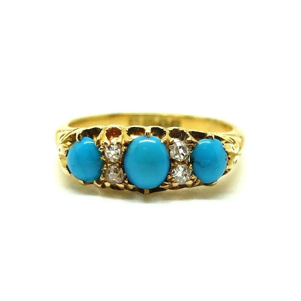 Antique Victorian 1856 Turquoise & Diamond 18ct Yellow Gold Ring