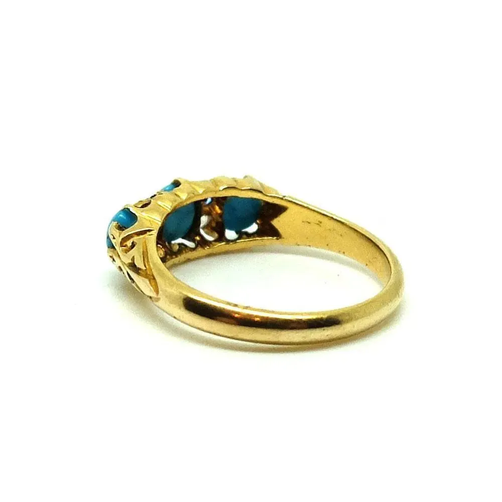 Antique Victorian 1856 Turquoise & Diamond 18ct Yellow Gold Ring