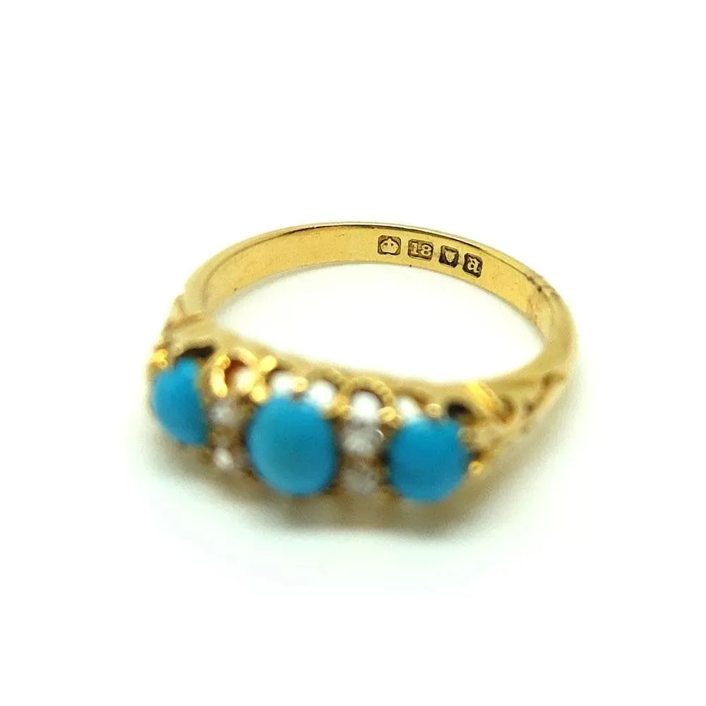 Antique Victorian 1856 Turquoise & Diamond 18ct Yellow Gold Ring