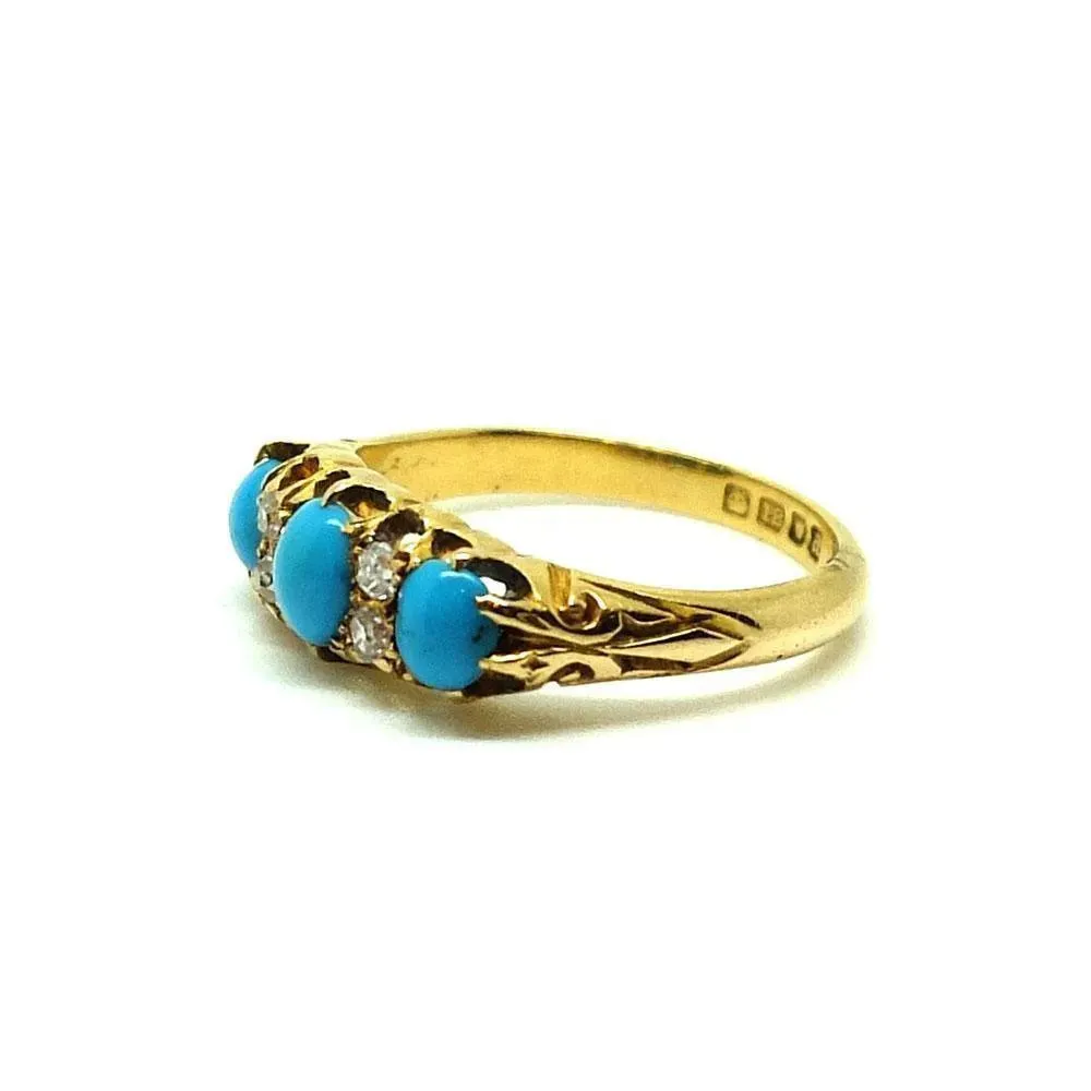 Antique Victorian 1856 Turquoise & Diamond 18ct Yellow Gold Ring