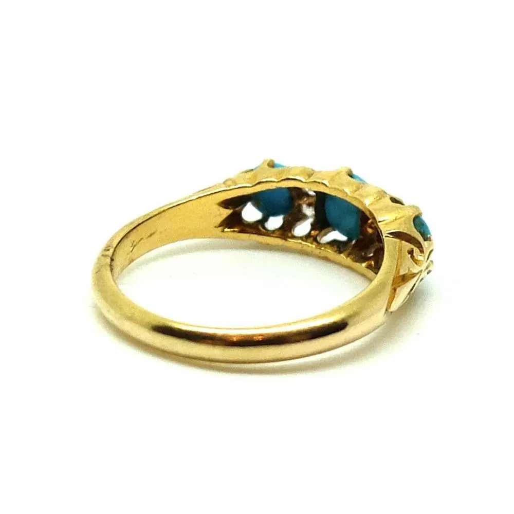 Antique Victorian 1856 Turquoise & Diamond 18ct Yellow Gold Ring