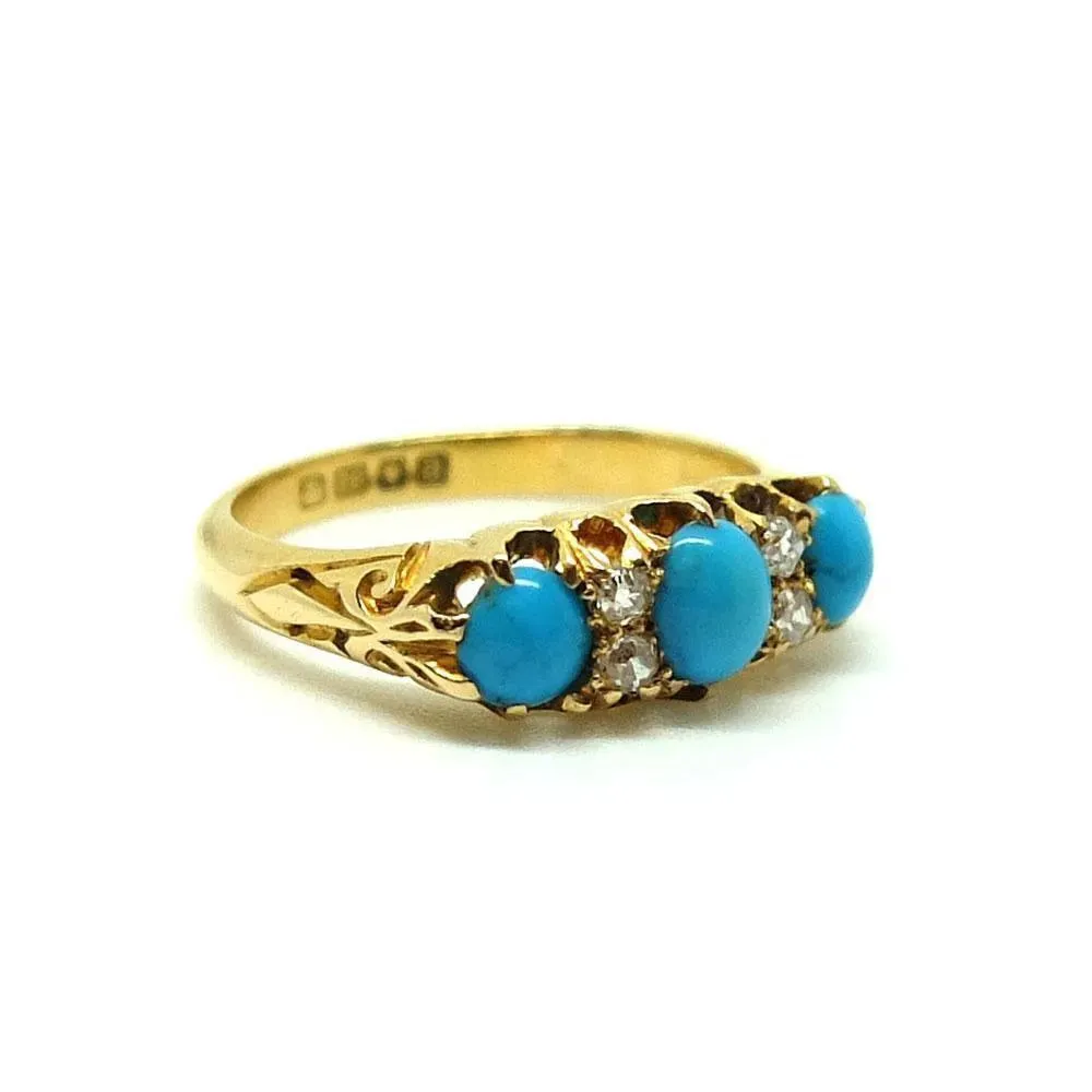 Antique Victorian 1856 Turquoise & Diamond 18ct Yellow Gold Ring