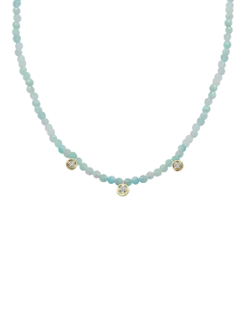 Apatite Gemstone & Three diamonds Necklace - 14K Yellow Gold