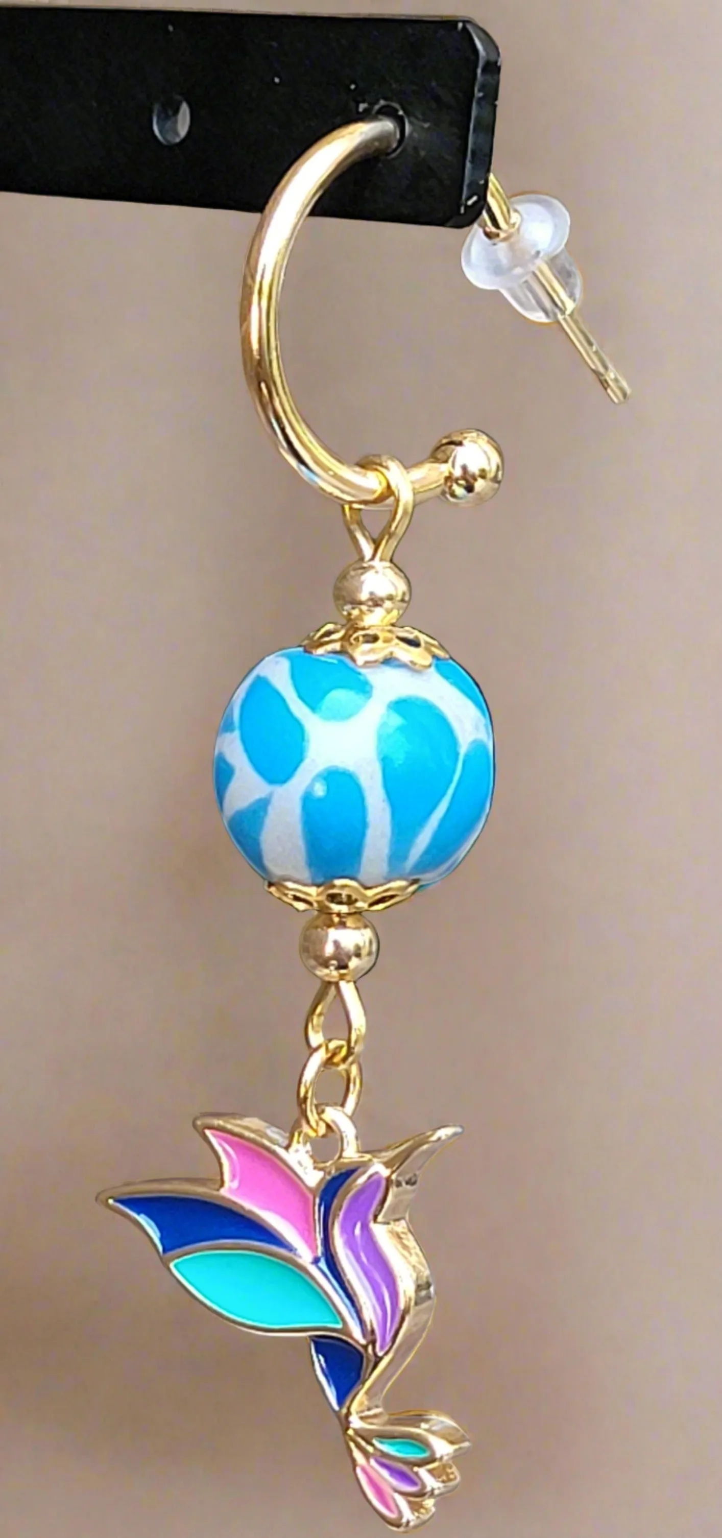 Aqua Hummingbird & 🌸 earrings