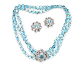 Aquamarine and Diamond Necklace and Earring Suite