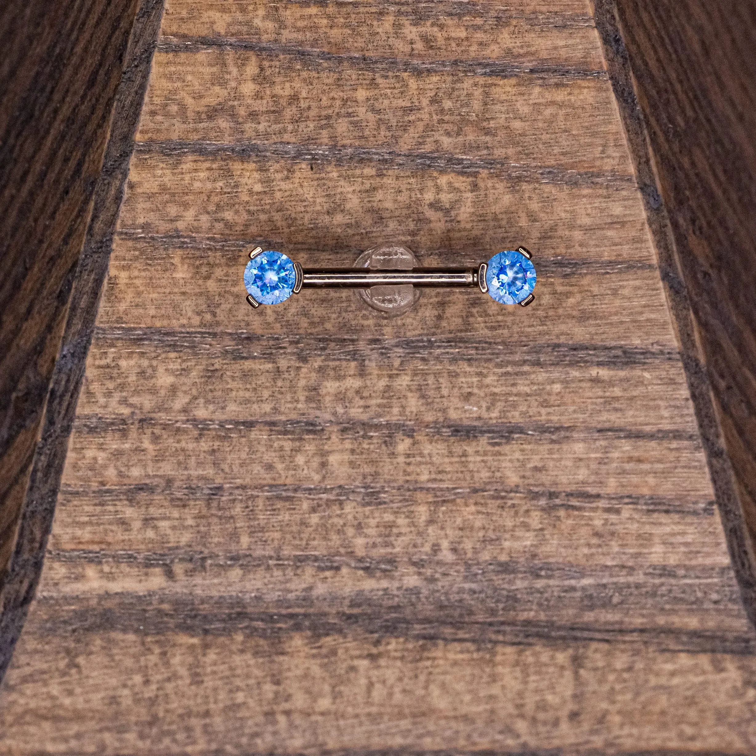 Arctic Blue Crystal Prong Nipple Barbell in 14g