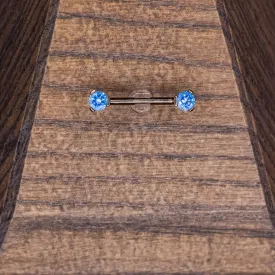 Arctic Blue Crystal Prong Nipple Barbell in 14g