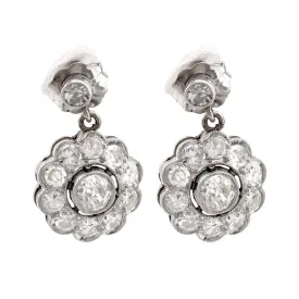Art Deco Inspired Diamond Platinum Cluster Drop Earrings