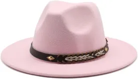 Autumn and Winter Woolen Hat, 7cm Big Brim Flat Brim Jazz Hat, British Gentleman Felt Hat Fengyan Cowboy Hats (Color : Rose Red, Size : Medium(56-58cm))