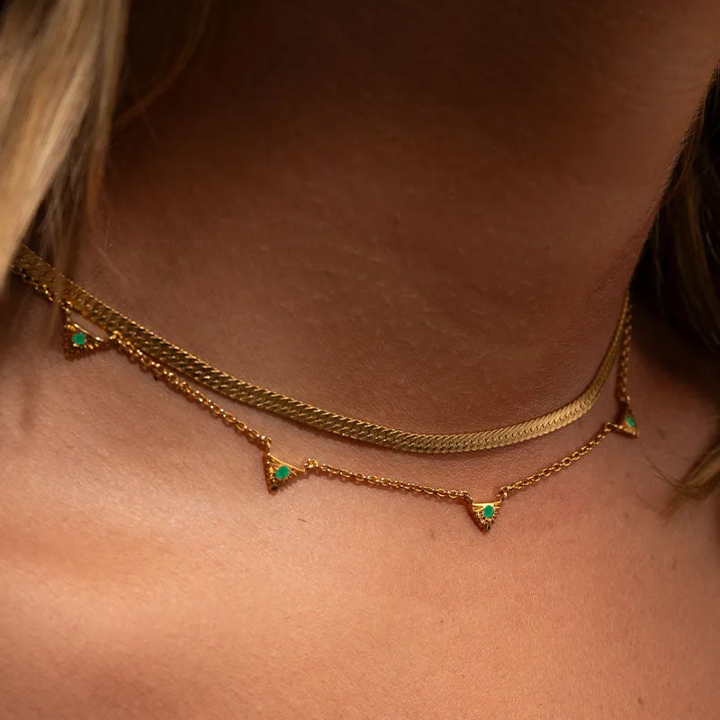 Aztec Collar Necklace, Green Onyx, Gold