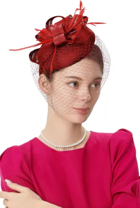 BABEYOND Fascinators Hat Veil Feather Hair Clip Tea Party Kentucky Pillbox Derby Bridal for Wedding