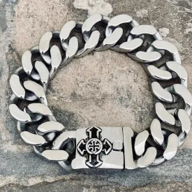 Bagger Bracelet - "EASY BIKER" - Guardian Cross Polished - 3/4" wide - B122