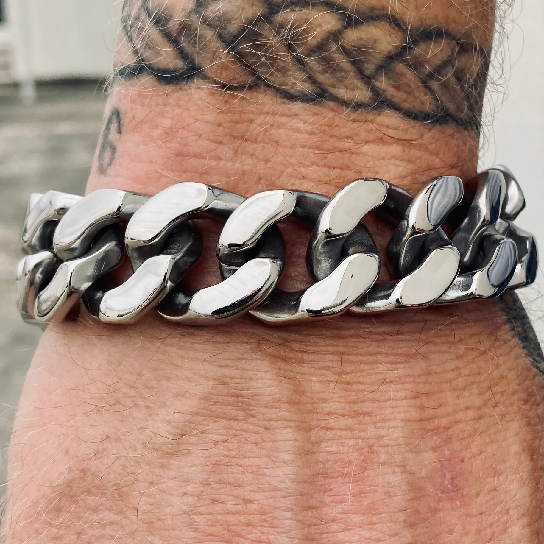 Bagger Bracelet - "EASY BIKER" - Guardian Cross Polished - 3/4" wide - B122