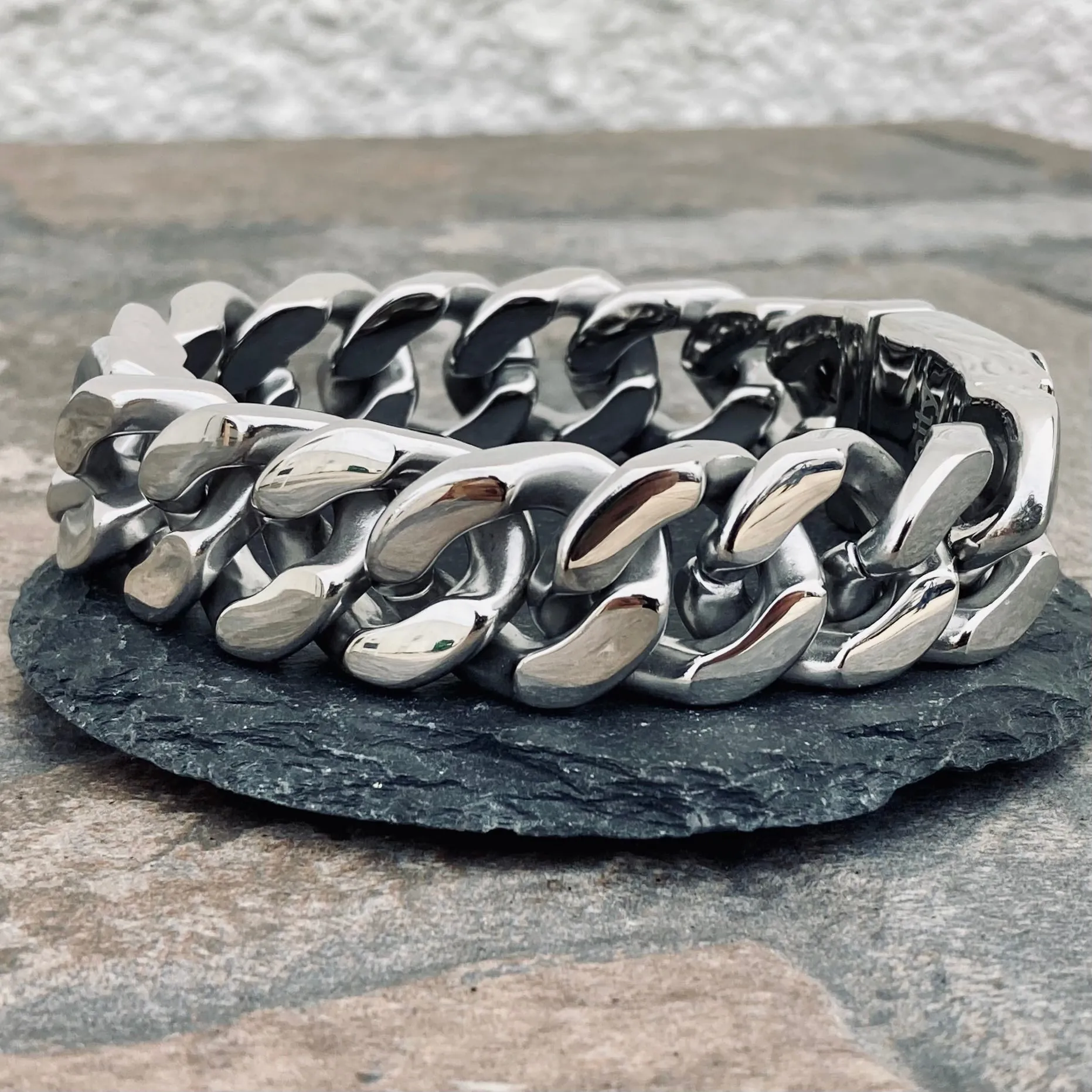 Bagger Bracelet - "EASY BIKER" - Guardian Cross Polished - 3/4" wide - B122