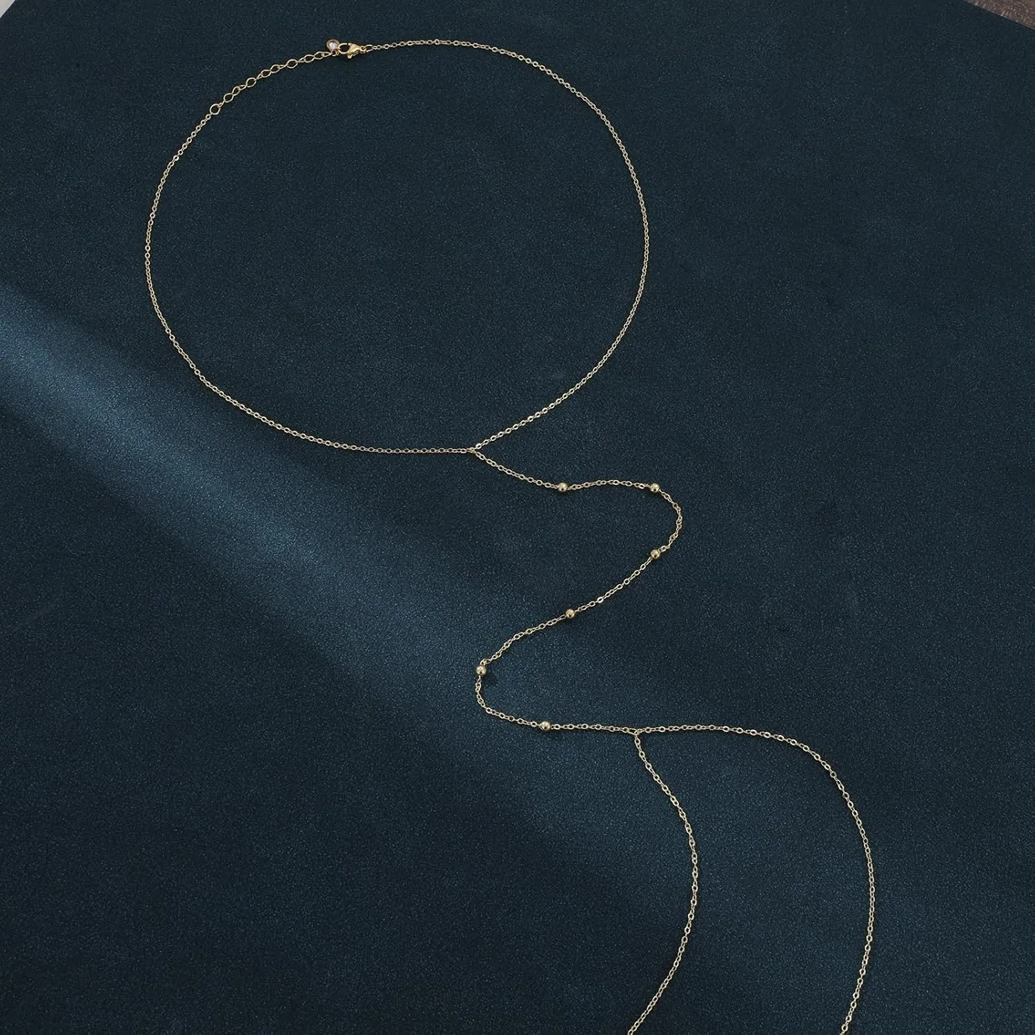 BERISO 14K Gold Plated Body Chain for Women - Sexy Waist Beads Chain, Adjustable Beach Body Jewelry, Elegant Bikini Belly Chain, Boho Festival Layered Body Jewelry (26.5-33 Inch)