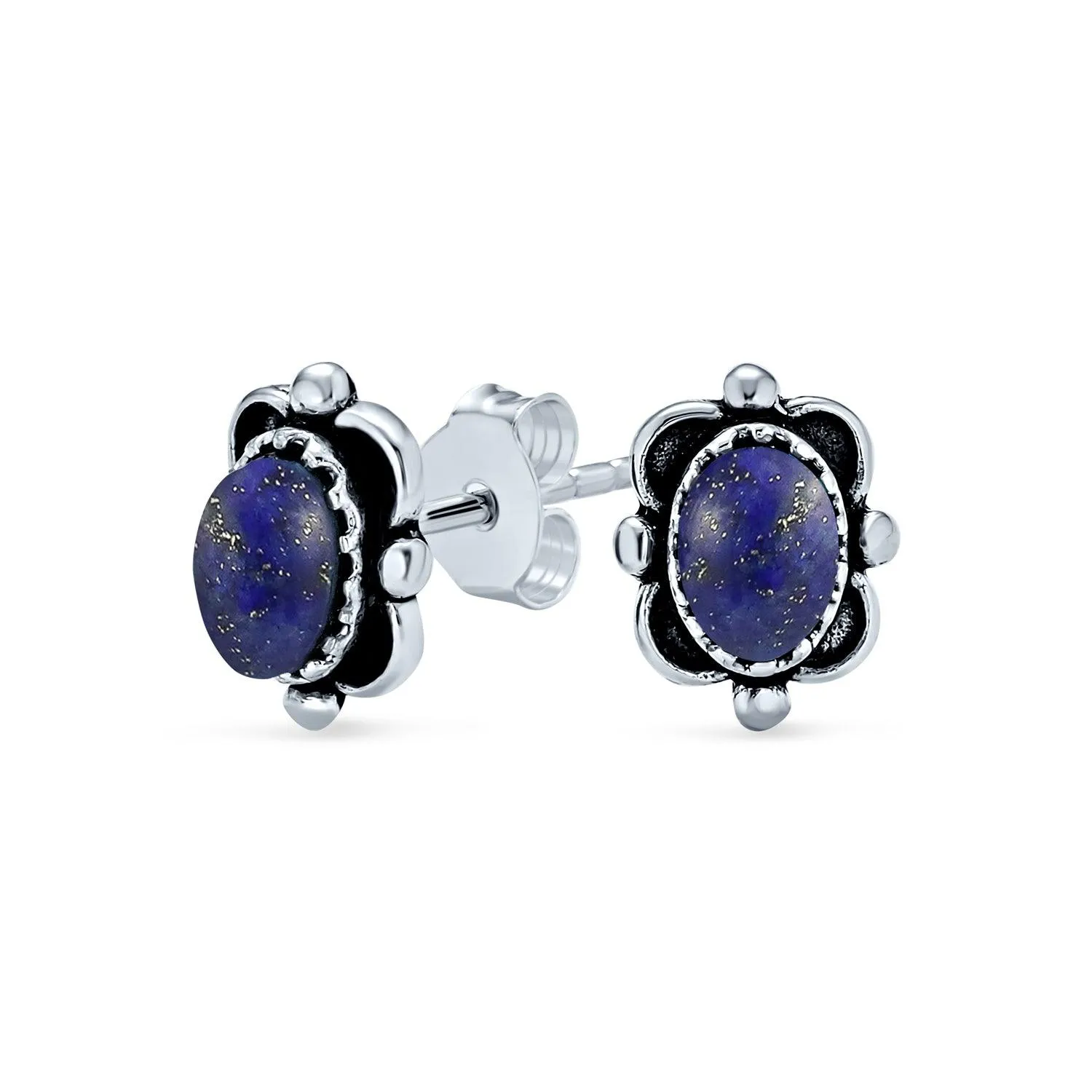 Bezel Moonstone Gemstone Ornate Round Stud Earrings Sterling Silver