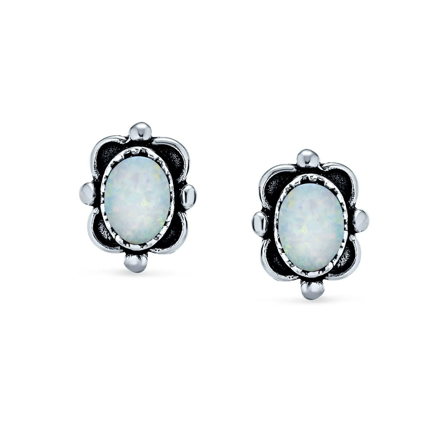 Bezel Moonstone Gemstone Ornate Round Stud Earrings Sterling Silver