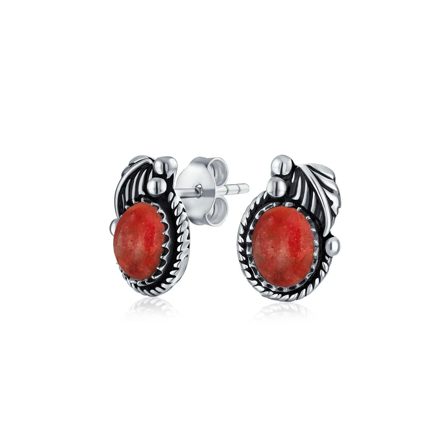 Bezel Moonstone Gemstone Ornate Round Stud Earrings Sterling Silver