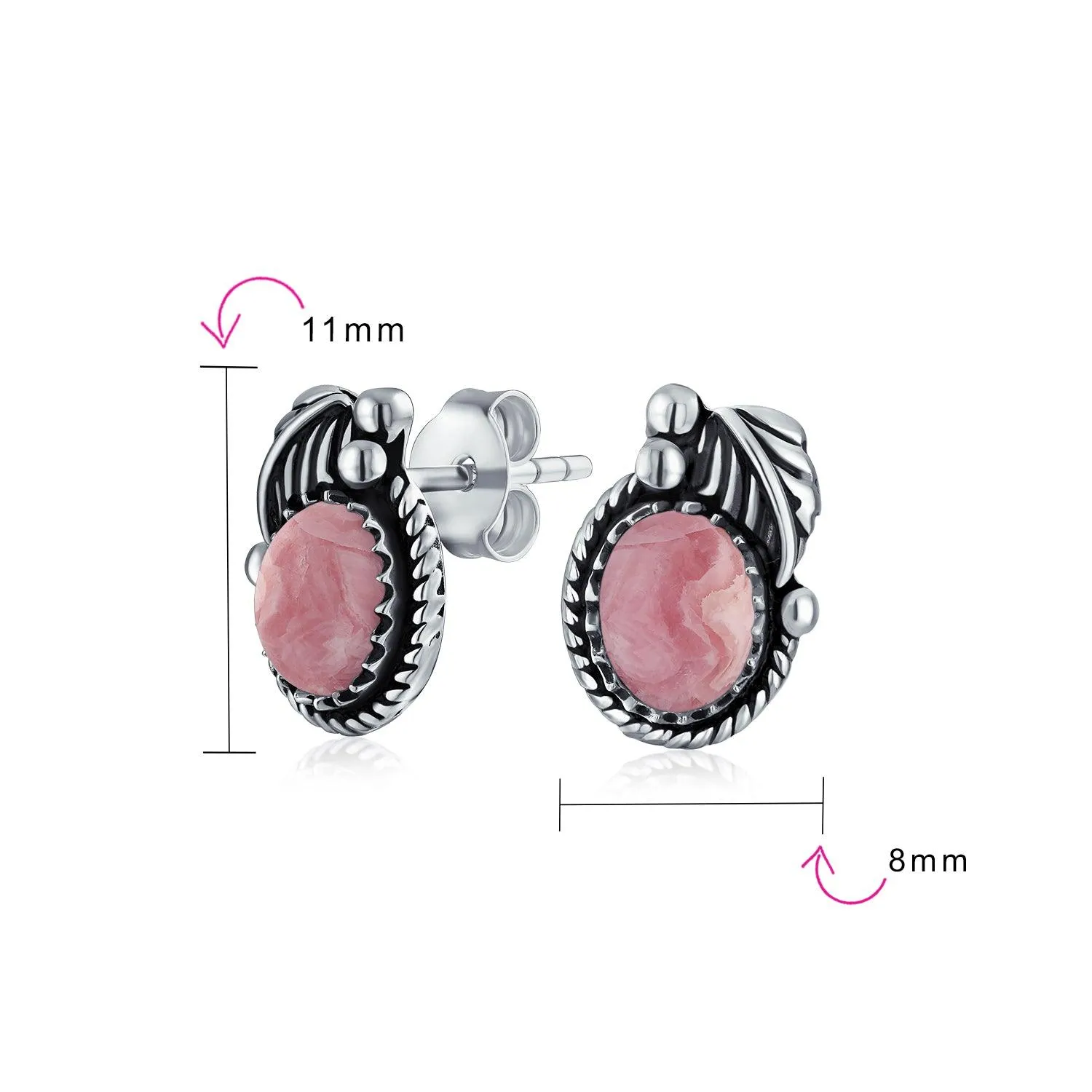 Bezel Moonstone Gemstone Ornate Round Stud Earrings Sterling Silver