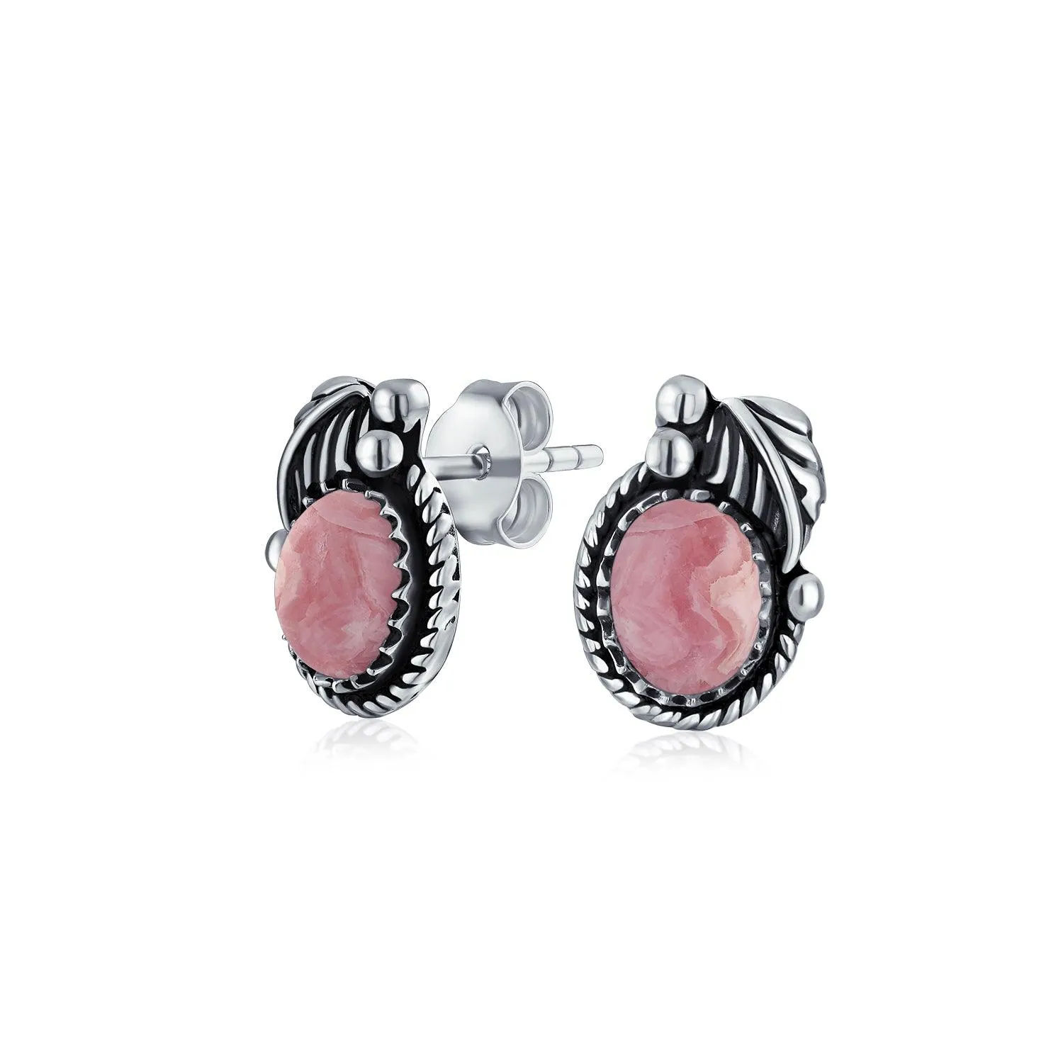 Bezel Moonstone Gemstone Ornate Round Stud Earrings Sterling Silver