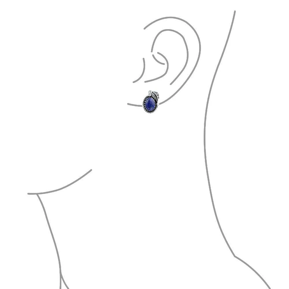 Bezel Moonstone Gemstone Ornate Round Stud Earrings Sterling Silver