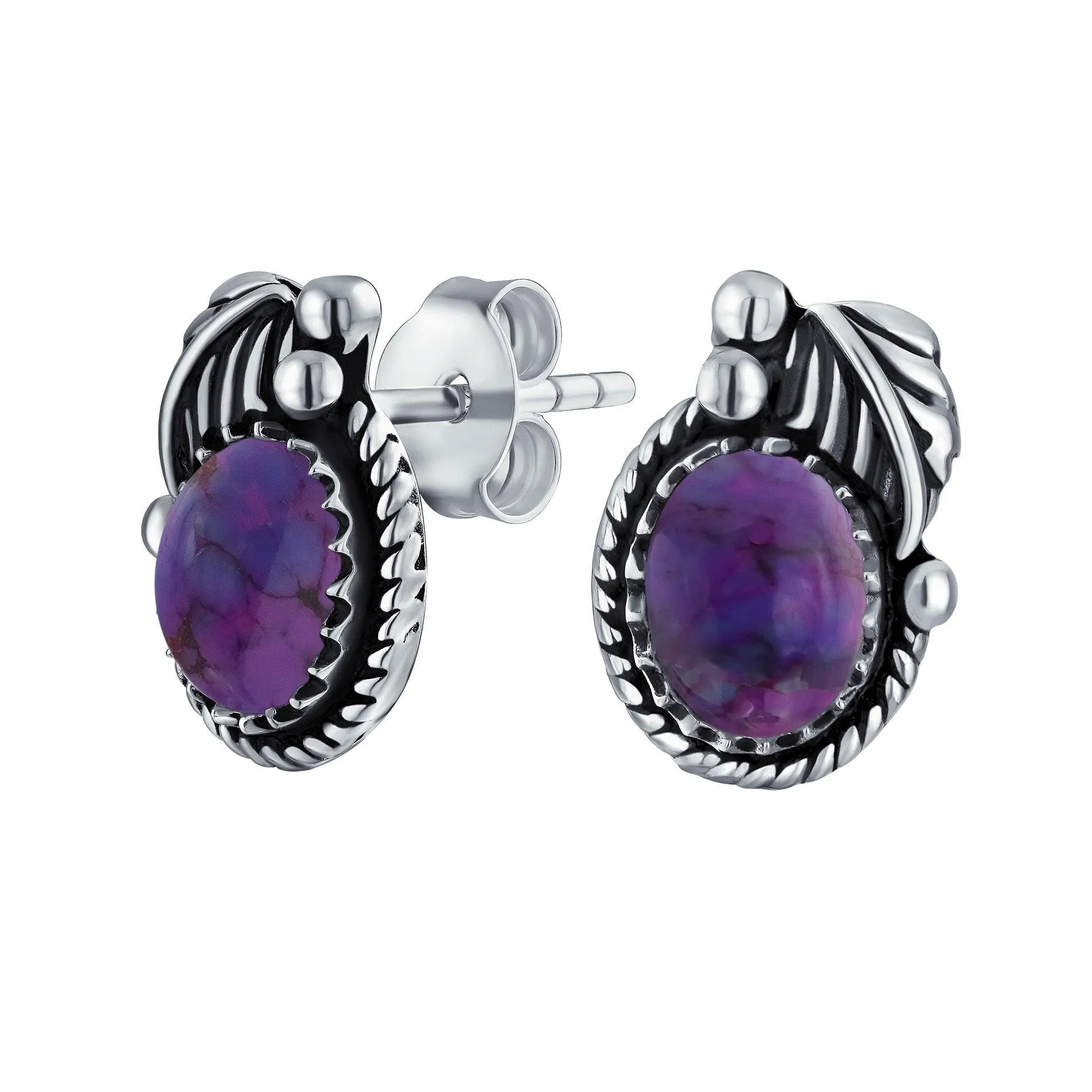 Bezel Moonstone Gemstone Ornate Round Stud Earrings Sterling Silver