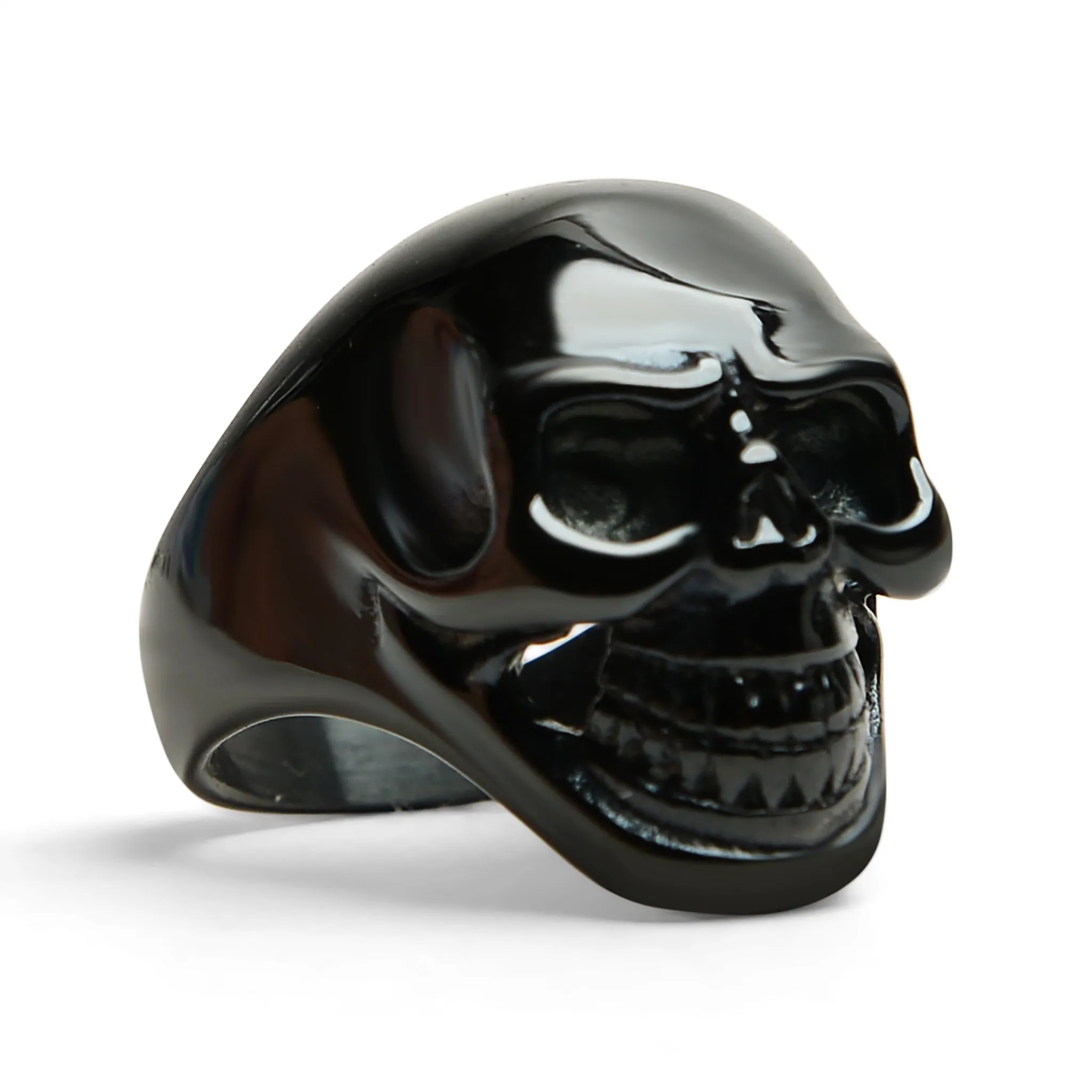 Black Grinning Skull Stainless Steel Ring / SCR4066