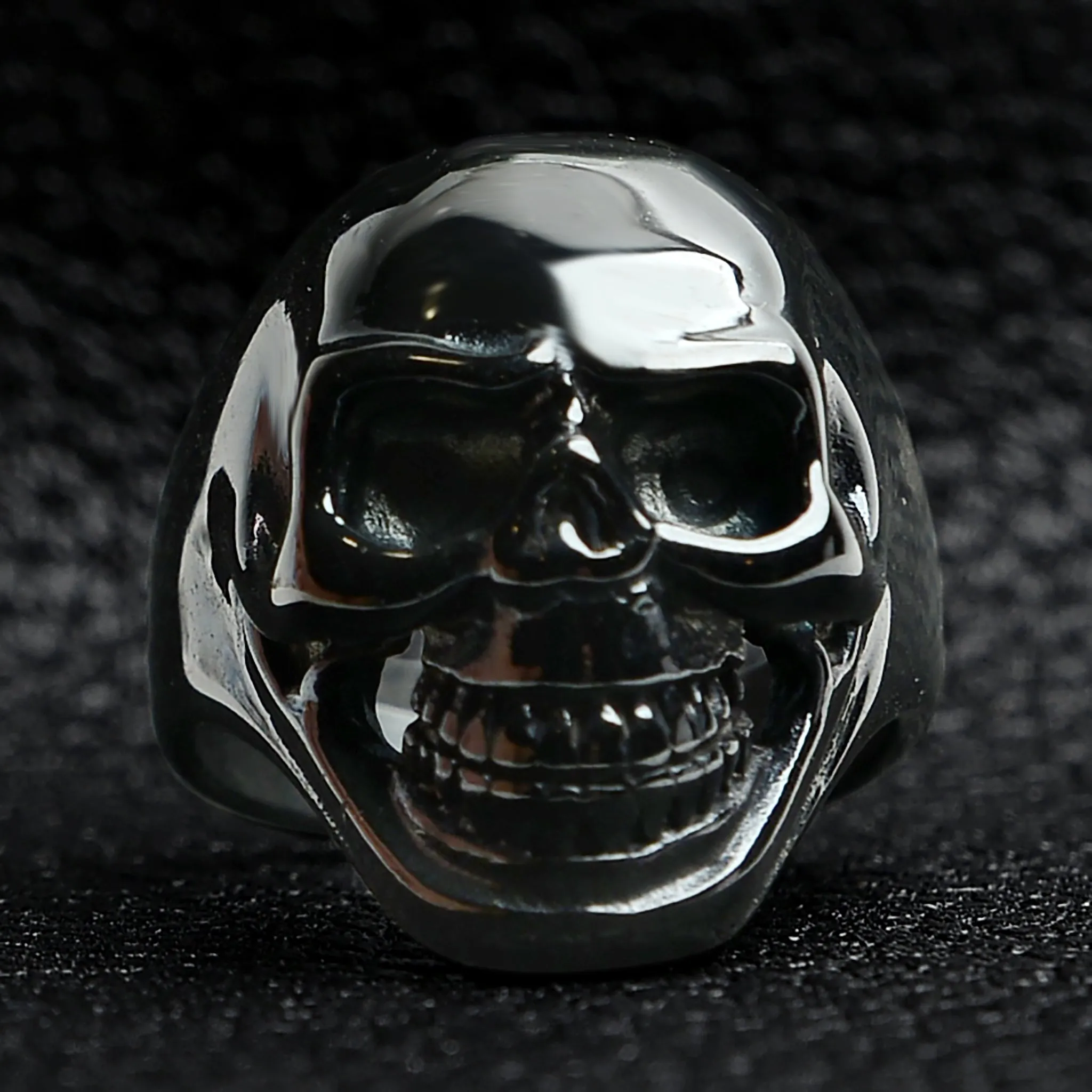 Black Grinning Skull Stainless Steel Ring / SCR4066