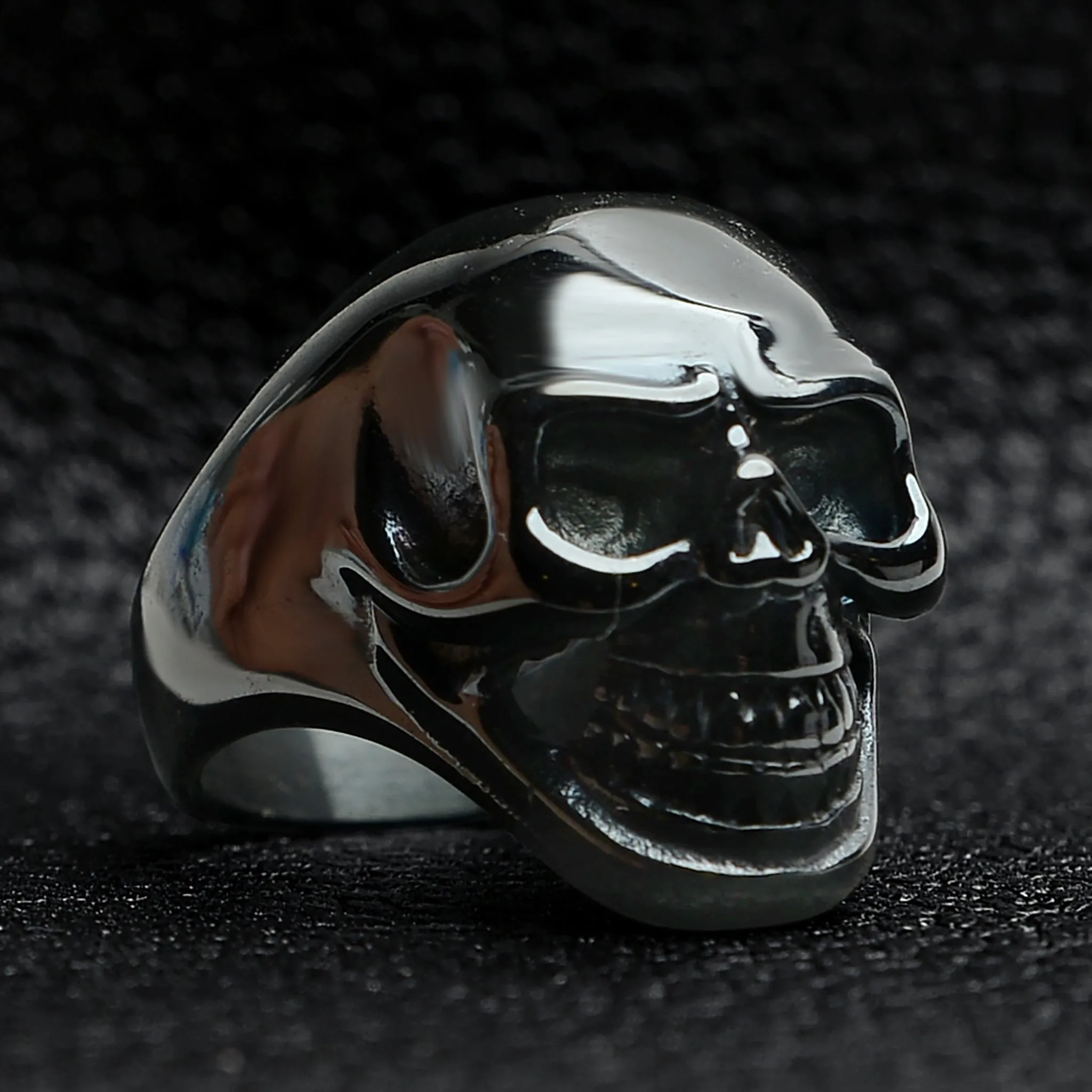 Black Grinning Skull Stainless Steel Ring / SCR4066
