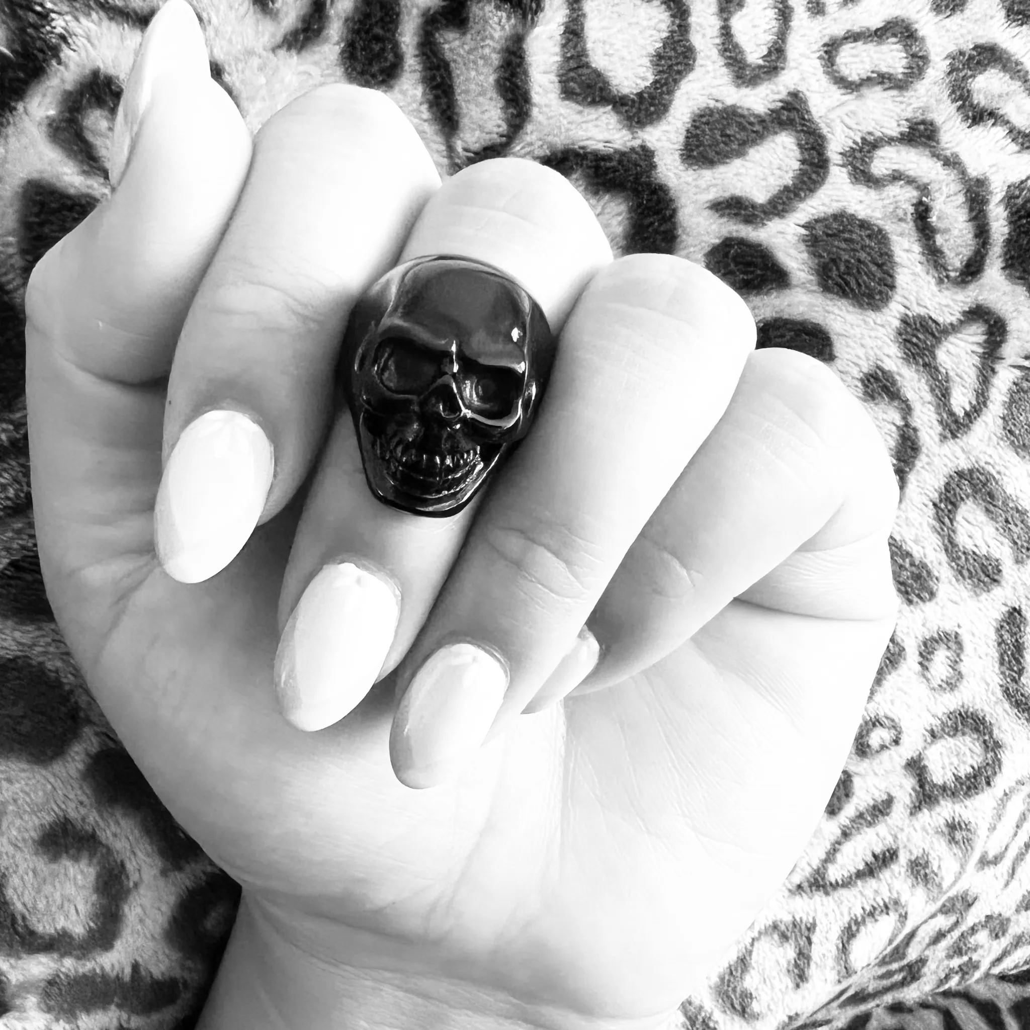 Black Grinning Skull Stainless Steel Ring / SCR4066