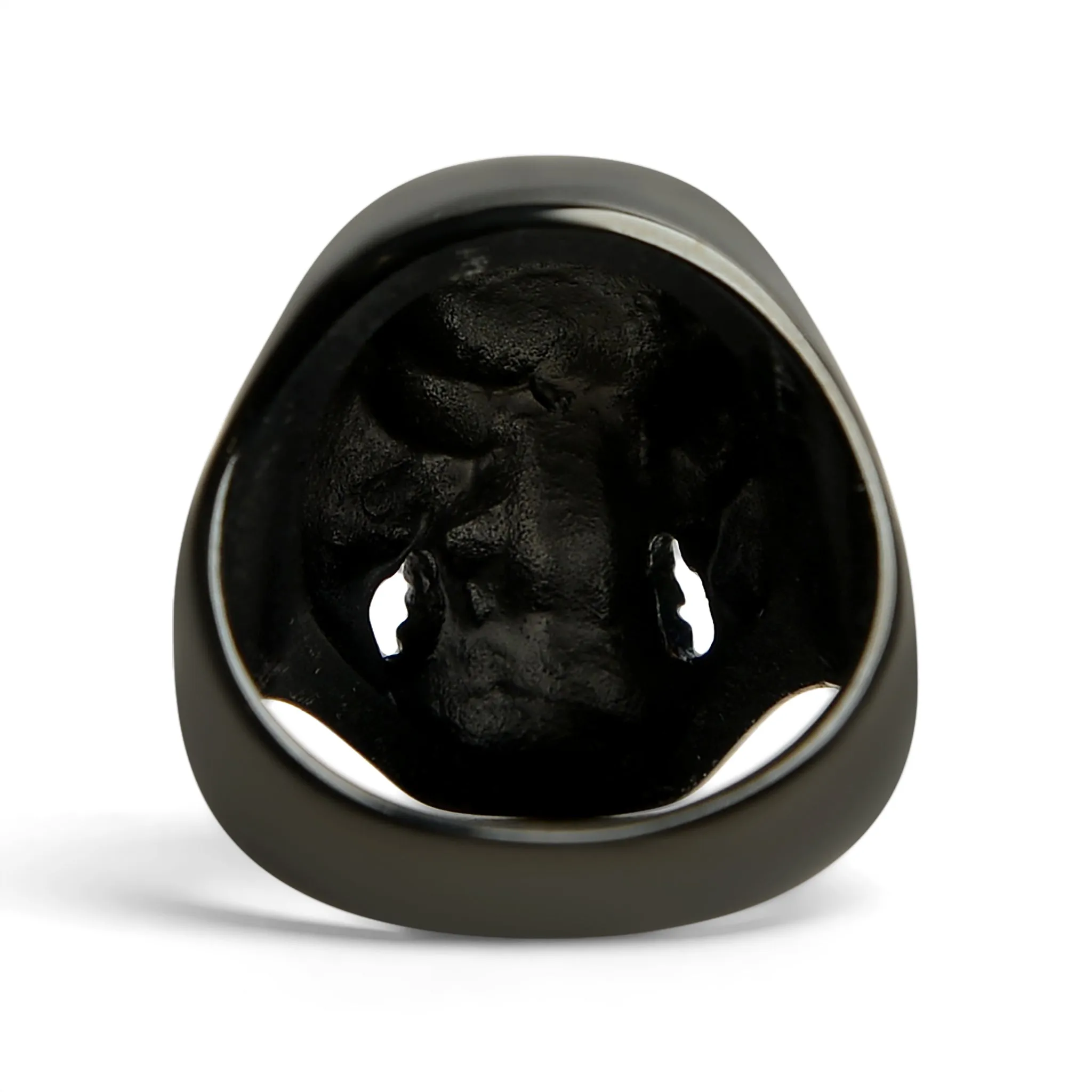Black Grinning Skull Stainless Steel Ring / SCR4066