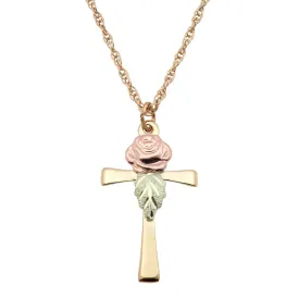 Black Hills Gold 10K Cross With 12K Rose & Leaf