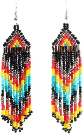 Boho Beaded Tassel Earrings for Women Long Colorful Beaded Dangle Earrings Lightweight Handmade Bead Statement Drop Earrings