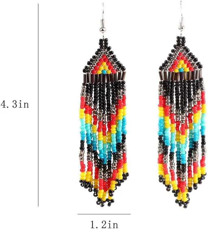 Boho Beaded Tassel Earrings for Women Long Colorful Beaded Dangle Earrings Lightweight Handmade Bead Statement Drop Earrings