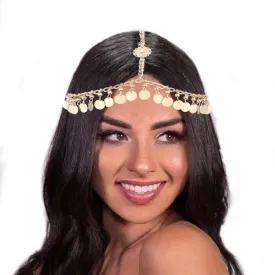 Boho Gold Head Chain Layered Coins Pendant Headband Chain Indian Sequins Forehead Chain for Women (Gold-B)