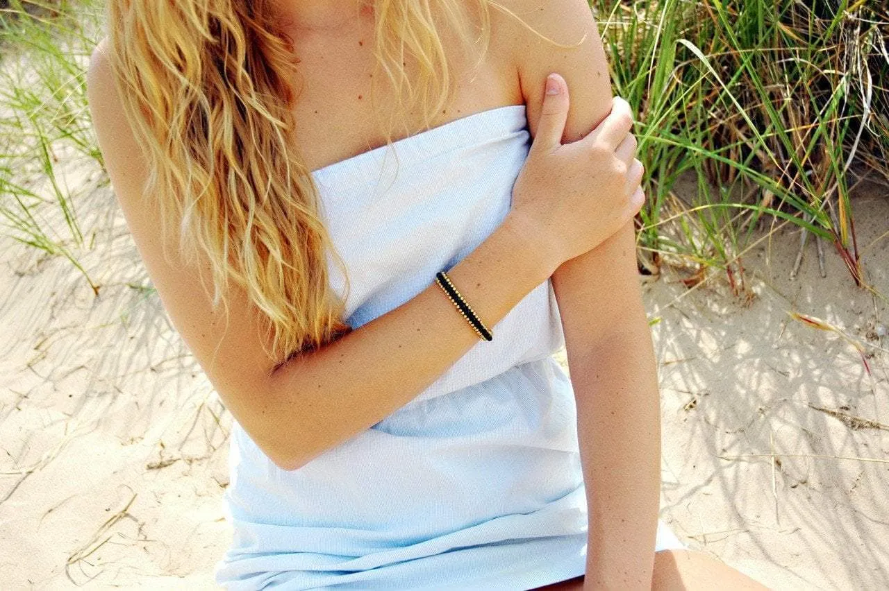 Brass and Black Bead Wrap Bracelet