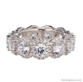 Brilliant Round Cut Cubic Zirconia Halo Eternity Band In Sterling Silver