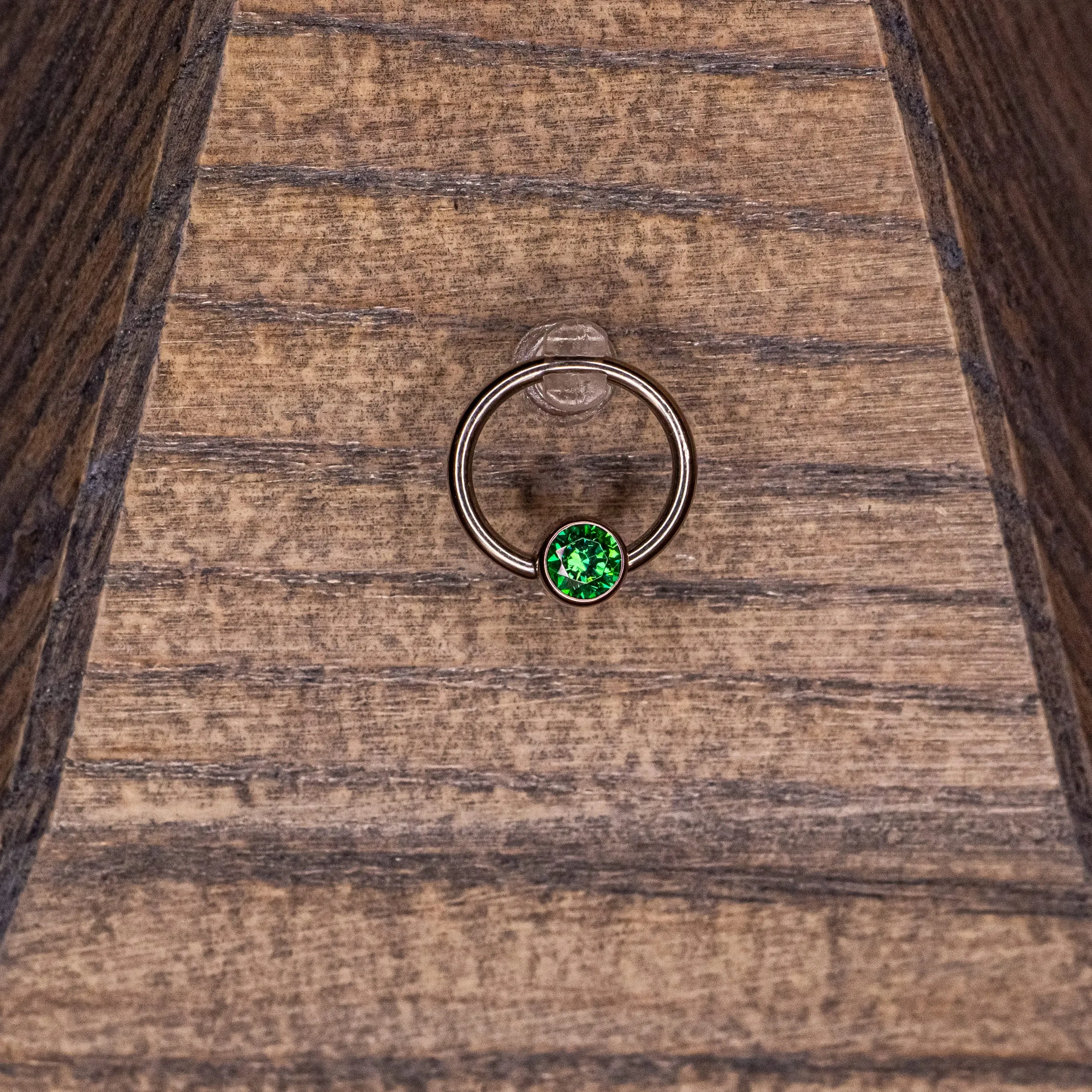 Captive Bead with Green Crystal