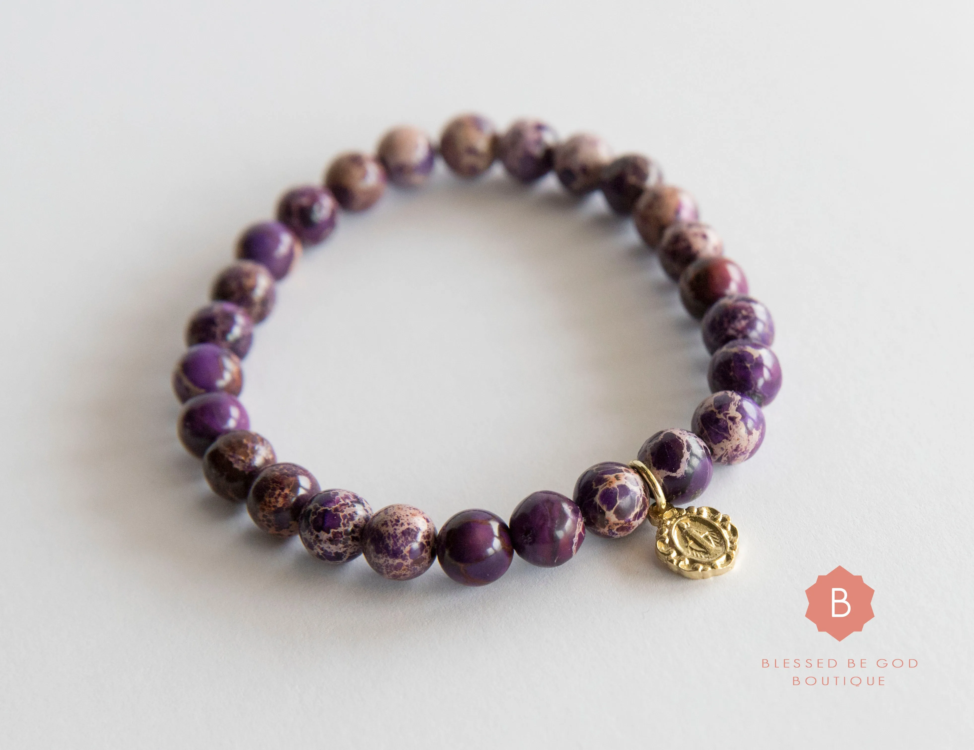 Catholic bracelet, Miraculous Medal, purple