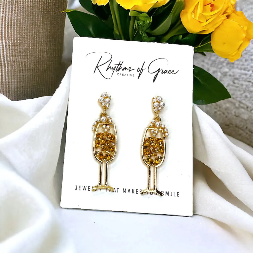 Champagne Earrings - Wine Glass, Gold Champagne, Champagne Bottle, Wine Earrings, Wine Jewelry, Poppin Bottles, Wine Accessories