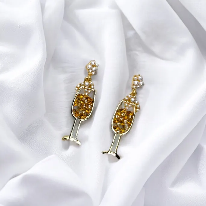 Champagne Earrings - Wine Glass, Gold Champagne, Champagne Bottle, Wine Earrings, Wine Jewelry, Poppin Bottles, Wine Accessories