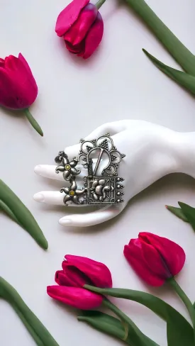 Charul Silver Lookalike Oxidised Fusion Ring