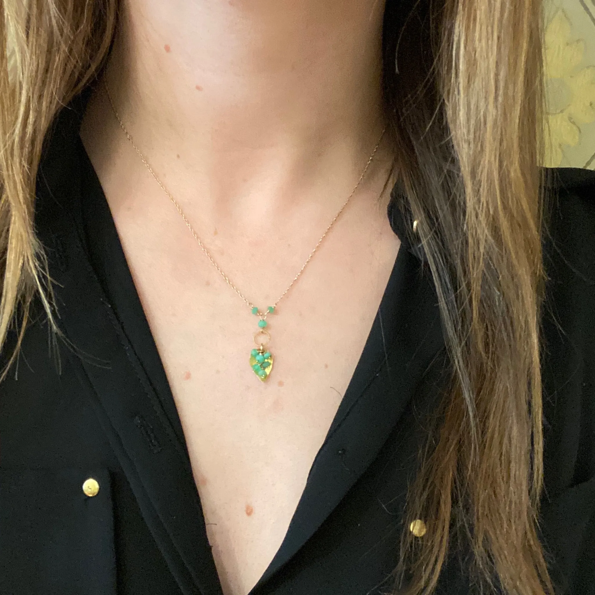 Chrysoprase Cluster with 18k Gold Leaf Necklace by brunet