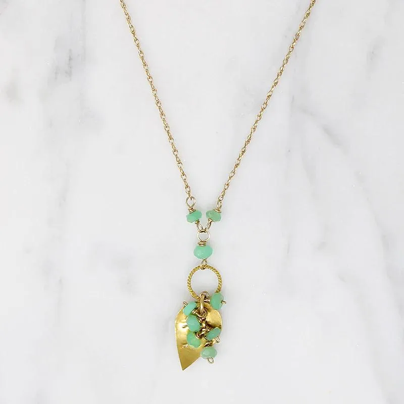 Chrysoprase Cluster with 18k Gold Leaf Necklace by brunet