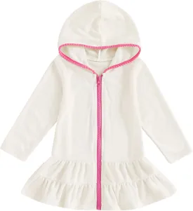 CIYCUIT Toddler Girls Swim Cover Up with Hood and Zipper