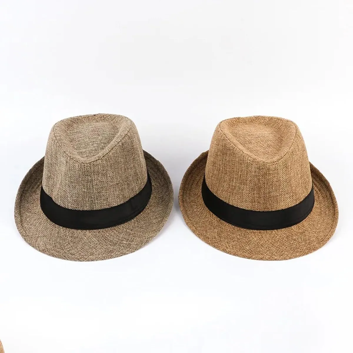 Classic Fedora Hats for Adult, Short Brim Jazz Panama Hat Summer Beach Sun Cap with Band for Men Women